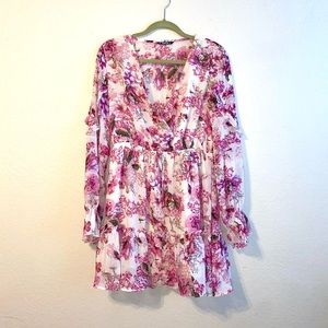 Long sleeve floral mini dress